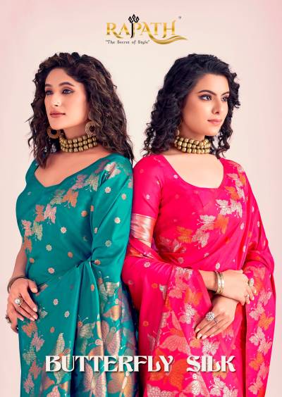 RAJPATH BUTTER FLY SILK 510001 TO 510006 DESIGNER BANARASI SOFT SILK SAREE WHOLESALER IN INDIA